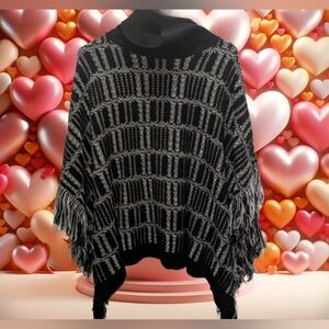 Black and Grey Striped Oversized Poncho Sweater